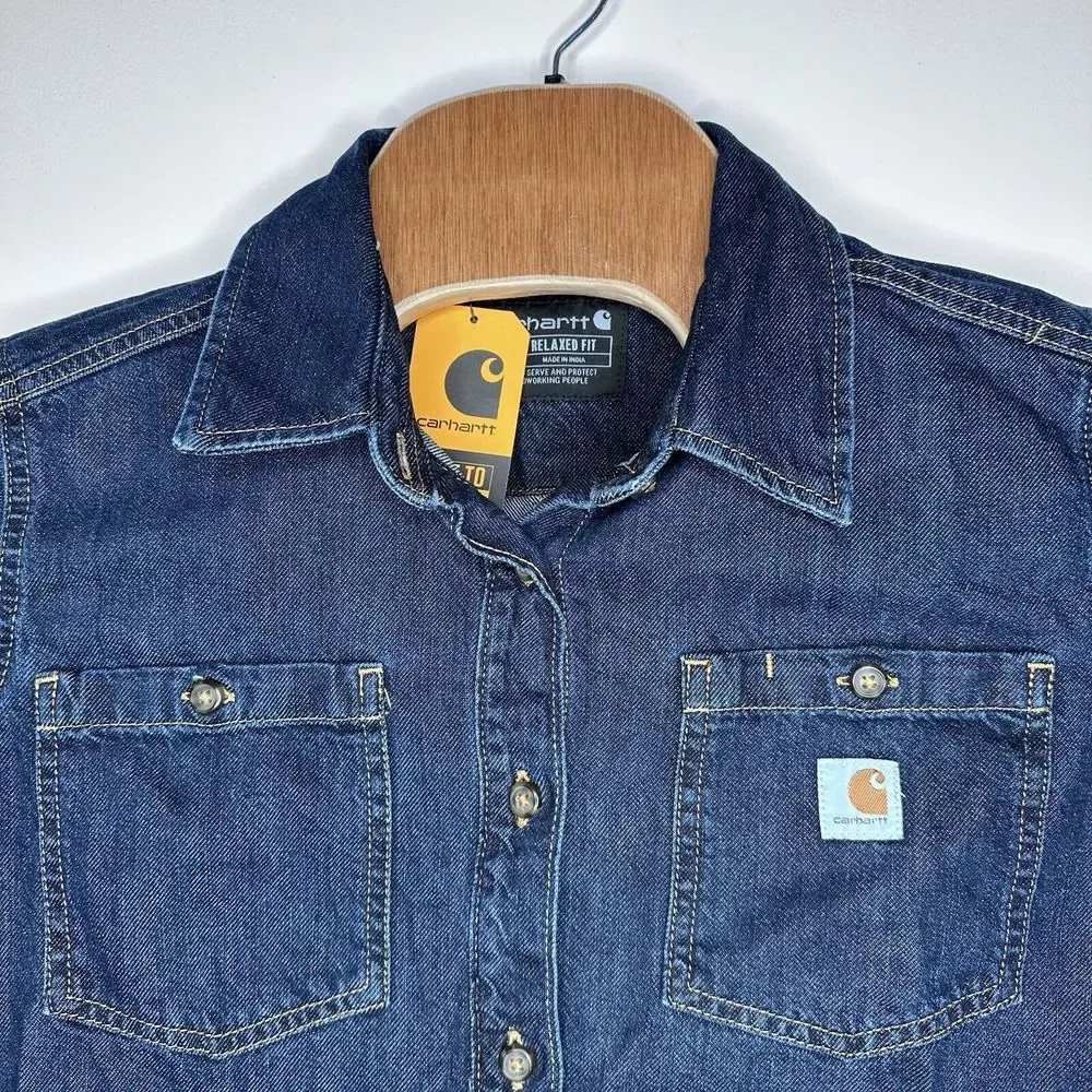 Carhartt Women's Relaxed Fit Midweight Denim Long-Sleeve Over Shirt Sz S - Picture 1 of 7